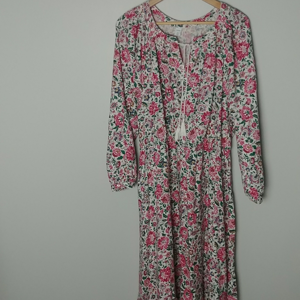 Old Navy Floral Midi Dress in Pink and Green on White